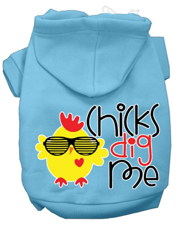 Chicks Dig Me Screen Print Dog Hoodie Baby Blue L